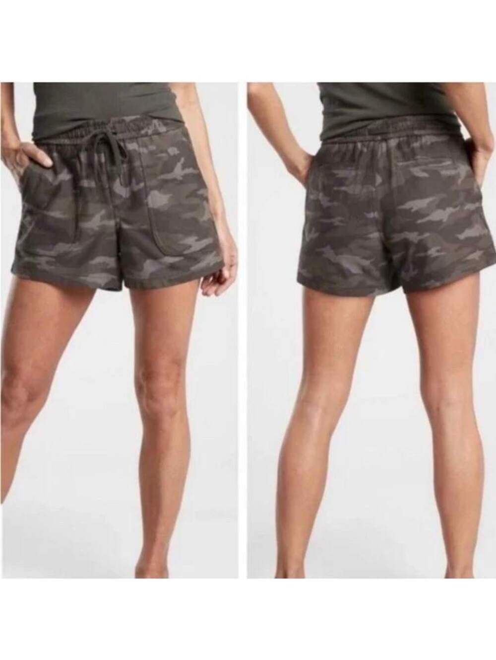 Athleta Camo Farallon Shorts 12 L Large Loungewear Athletic Casual Pockets